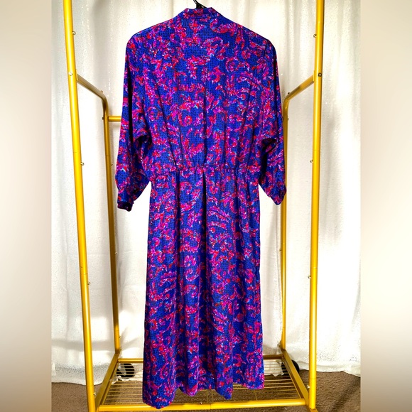 Vintage 80s Petites by Willi Blue and Red Abstract Patterned Maxi Dress - Picture 2 of 8